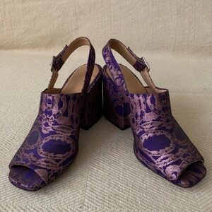 Dries Van Noten Purple Brocade Slingbacks